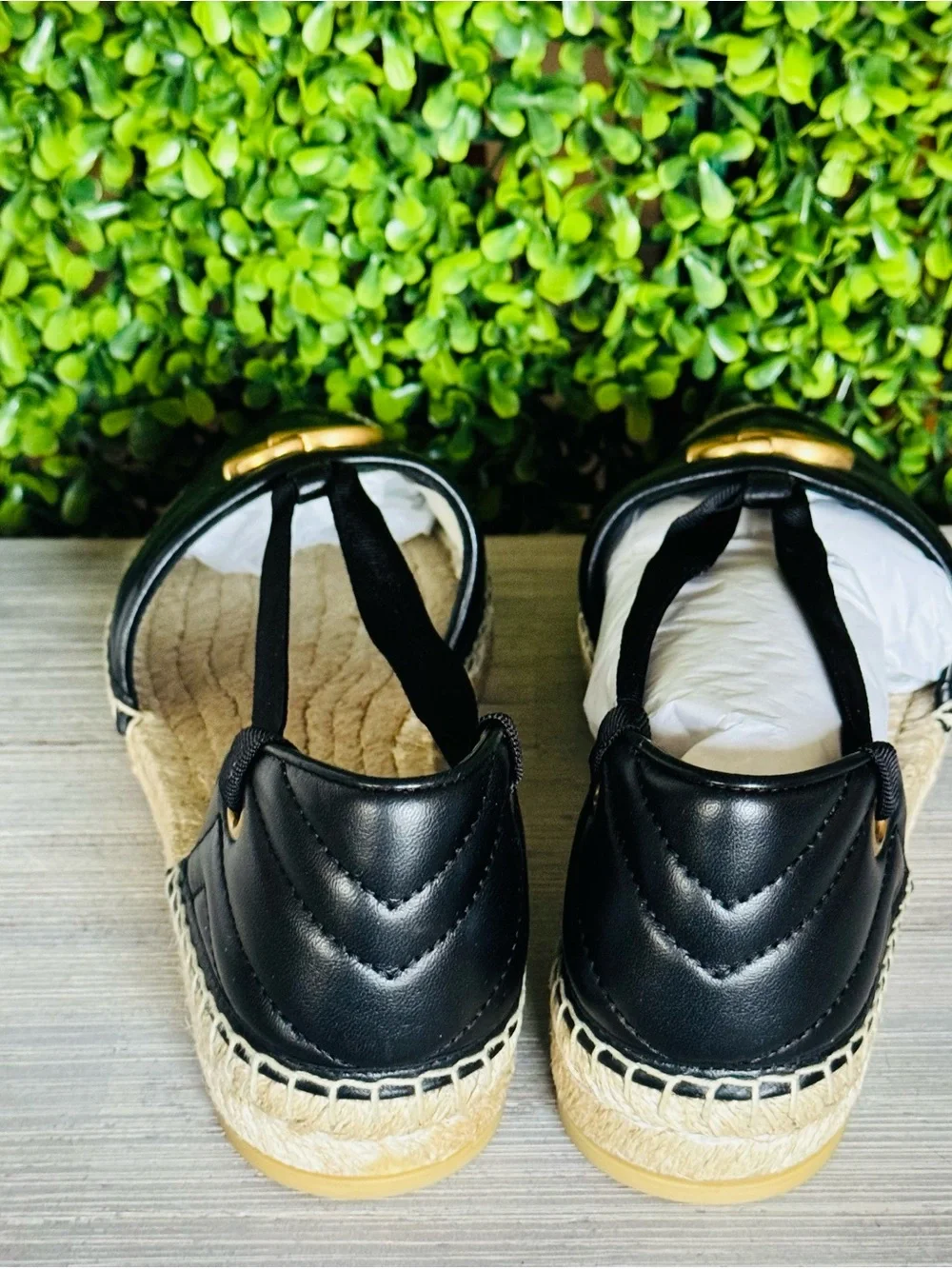 New Gucci Marmont black leather flat espadrille ballerina style size 38